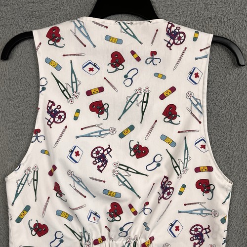 VTG Nurse Vest Womens XS/S Handmade Doctor Medical All Over Print Crutches Heart - Picture 7 of 19