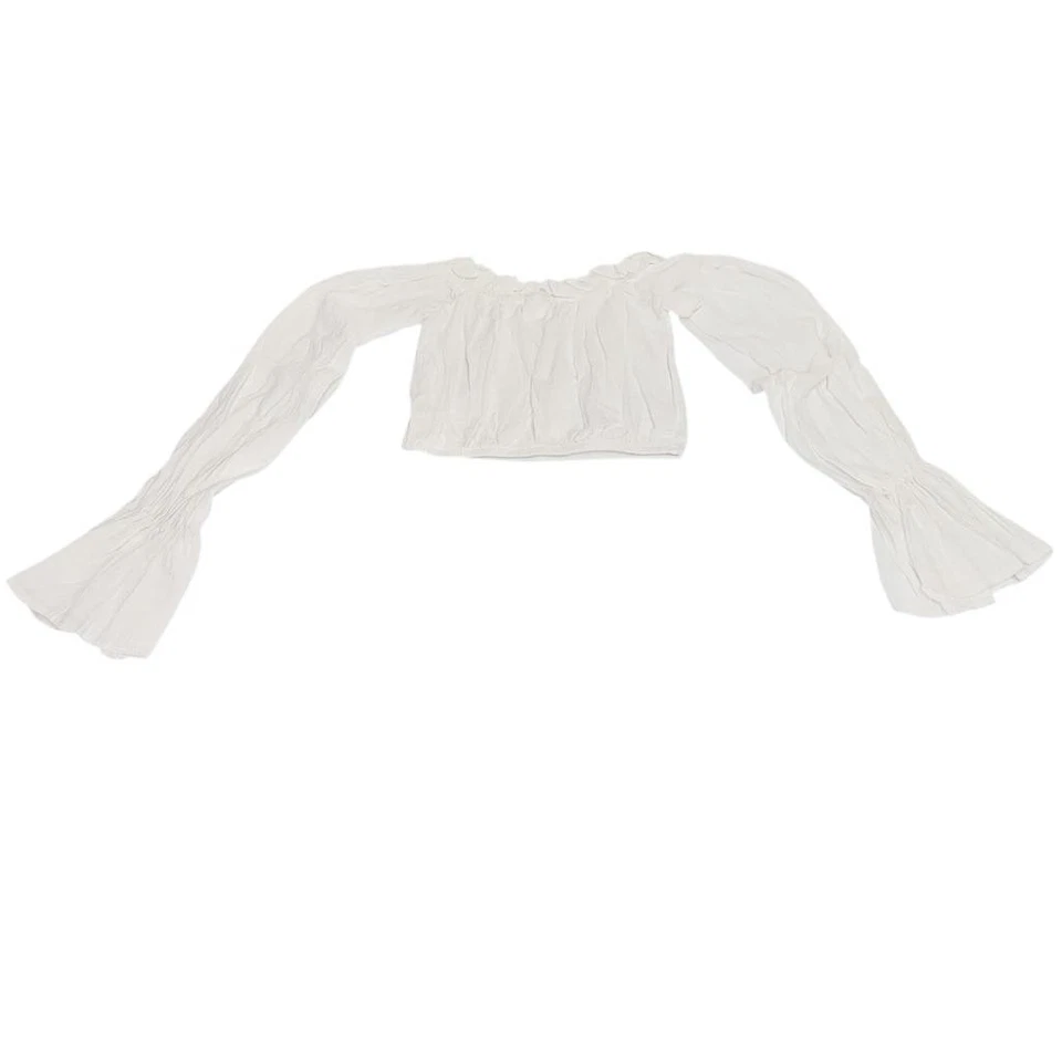 Top corto con volantes manga larga hinchada fuera del hombro pirata blanco 4769D pequeño Foto 3 de 4
