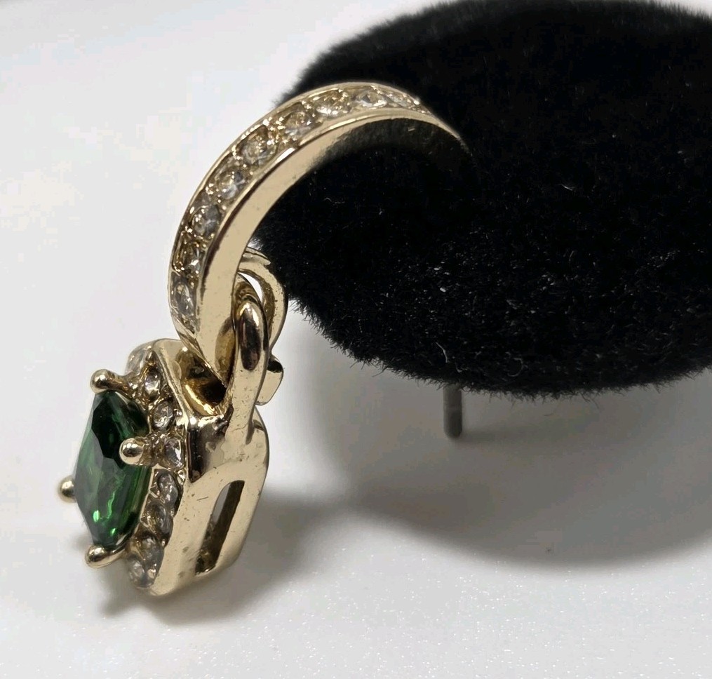 Simulated Emerald Gold Tone Dangle Post Earrings … - image 6