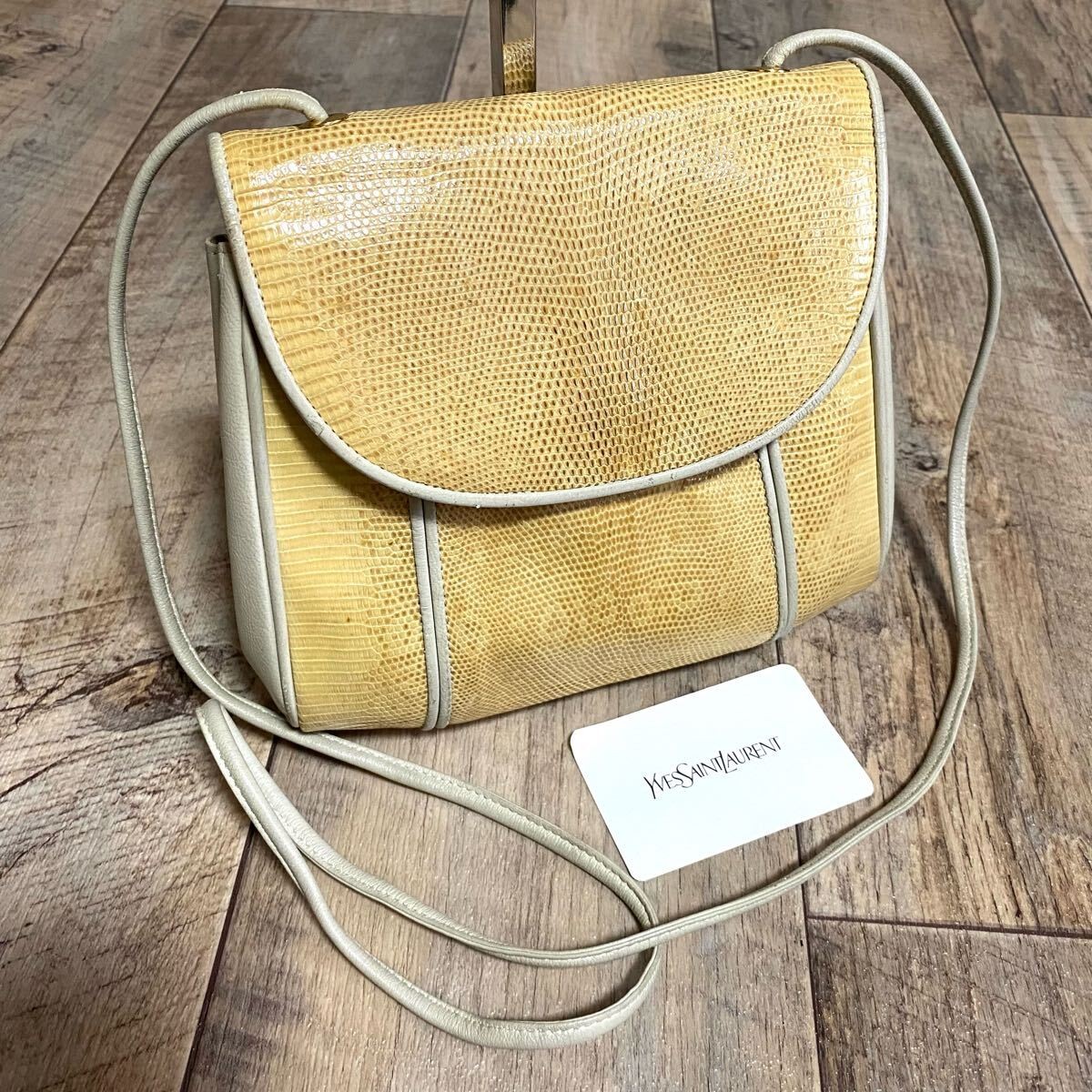 Mini borsa a tracolla Ysl Yves Saint Laurent in pelle di lucertola beige pochette a tracolla
