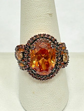 Rose Gold Plated Sterling Silver Citrine Ring With Brown Accent Stones SZ 9
