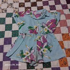 VINTAGE Little Girls Floral Print Blue Romper LA Chic Size 2 Made in USA