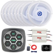 Metra 3-Zone Marine Controller, 8x 6'' Blue LED Speaker, 2x Amp, Splitter, Kit