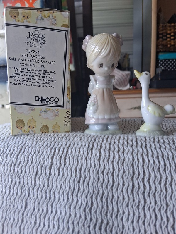 1993 Enesco Precious Moments Girl Goose Salt & Pepper Shakers