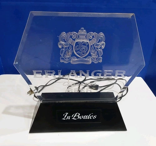 Vintage 1980's Erlanger Beer Lighted Acrylic Bar Top Sign Tested Works 110v
