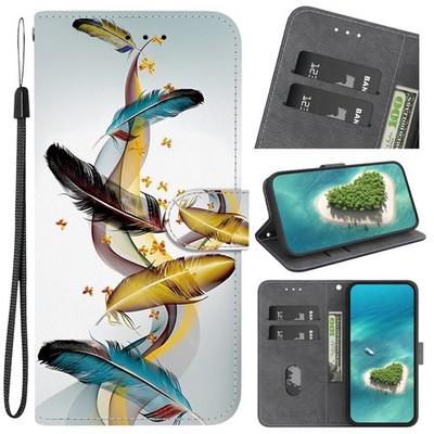 Flip Wallet Case For Various Phone Golden Butterfly Feather Stand Phone Cover