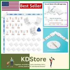 10-Pack Solderless 3-Pin LED Connectors for 10MM RGB Strip Lights - Easy Install