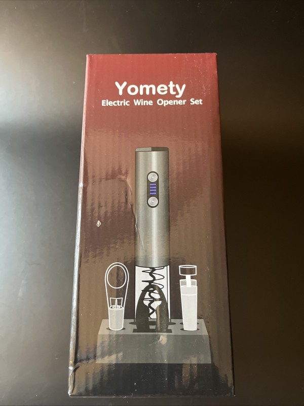 Yomety Rechargeable WINE OPENER NEW w/ Foil Cutter Aerator 2 Stoppers Base USB