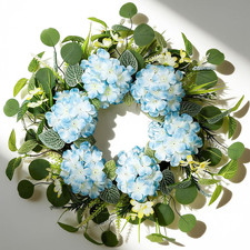 22 Inch Wreaths for Front Door, Spring Summer Flower Wreath - Blue Hydrangea E
