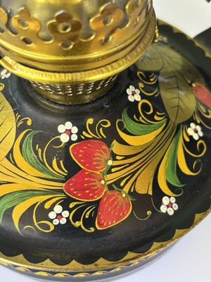 Vintage Russian Soviet Hand Painted Khokhloma Oil Lamp, Floral