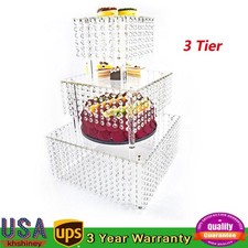 3 Tier Cake Stands Square Crystal Beaded Cupcake Tower Separable Dessert Display