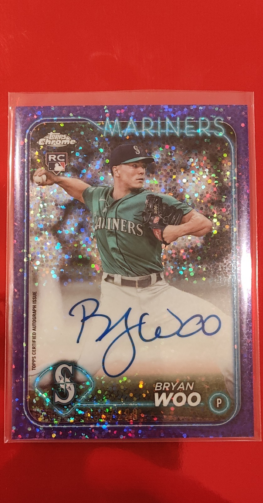Bryan Woo 2024 Topps Chrome #RA-BWO Rookie Autographs - Purple 