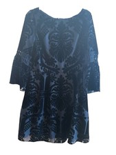 Eliza J Black Velvet Burnout Mini Dress Size 10 Fit & Flare Bell Sleeves Gothic