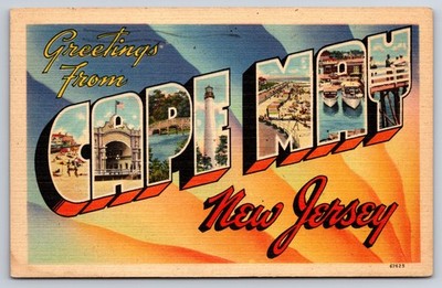 Large Letter Greetings from Cape May New Jersey NJ Linen c1940 Postcard
