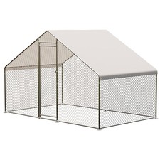 Metal Chicken Coop 6.5FT Large Walk-in Hen Cage House with Cover Roof Farm Yard