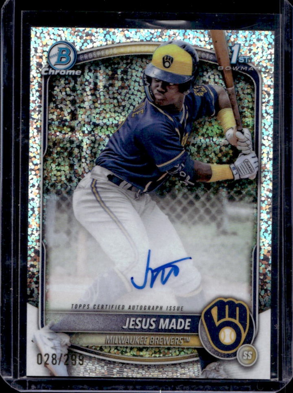 2025 Bowman Jesus Made Chrome Auto Speckle Refractor 1st #/299 Brewers