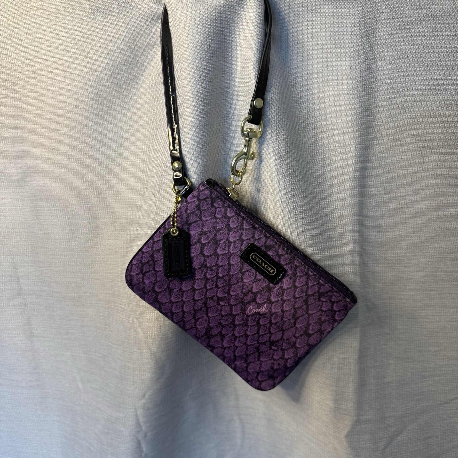 Coach Purple Python Pattern Wristlet – Black Stra… - image 5