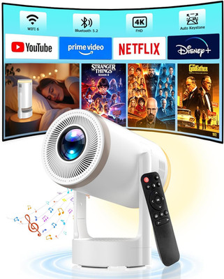 [Built-In Apps] 2-In-1 Portable Projector & LED Night Light, Smart Projector wit
