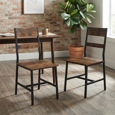 Industrial Dining Chairs Set of 2 Rustic Brown Metal and Wood Kitchen Chairs - Image 1 of 4