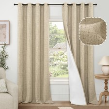 100 Blackout Curtains for Living Room 90 Inches Long 2 Panels, Faux Linen Te...