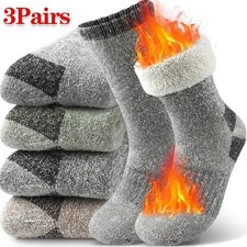 3Pairs Winter Men Socks Super Thick Thermal Mid Calf Socks Warm Wool Skiing Spor