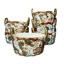 Nippon Hand Painted Double Loop Handle Tub Porcelain Open Salt Cellars Lot Of 6