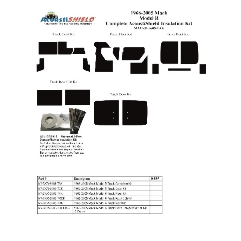 绝缘隔音器套件适用于 1966 - 2005 年 Mack 型号 R Acoustishield 完整 — 第 4/4 张图片