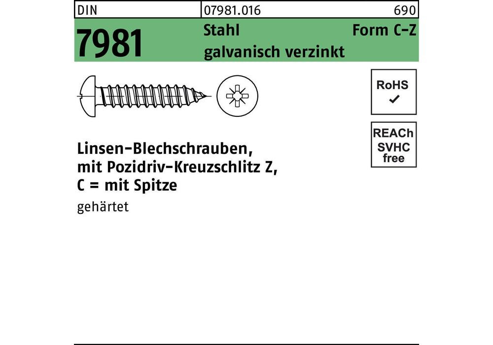 Reyher Blechschraube DIN 7981 LIKO m.Kreuzschlitz-PZ 5,5x 60 -C-Z Сталь гальва...