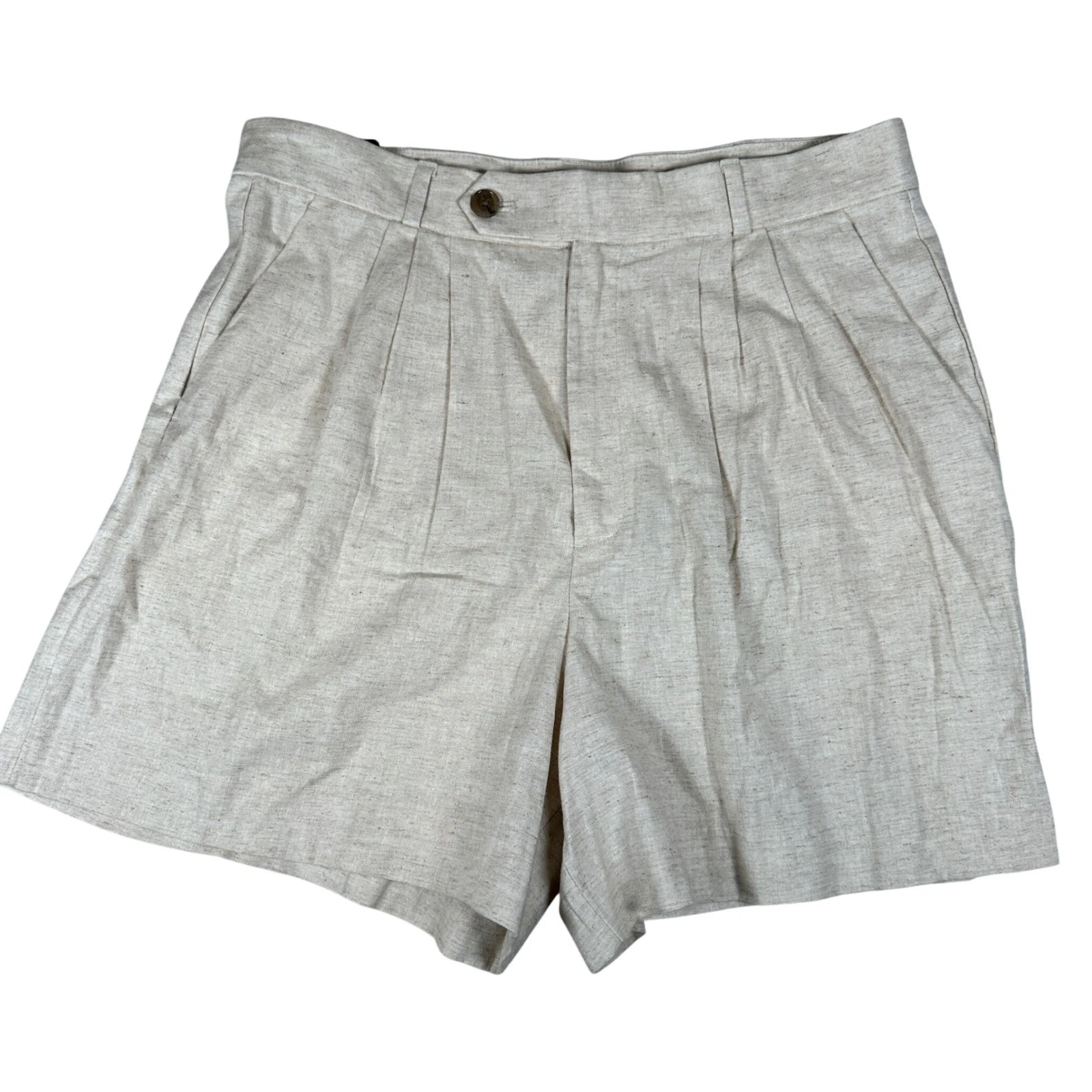 Banana Republic Womens Beige Linen Blend Pleated High Rise Shorts Size 12 NWT