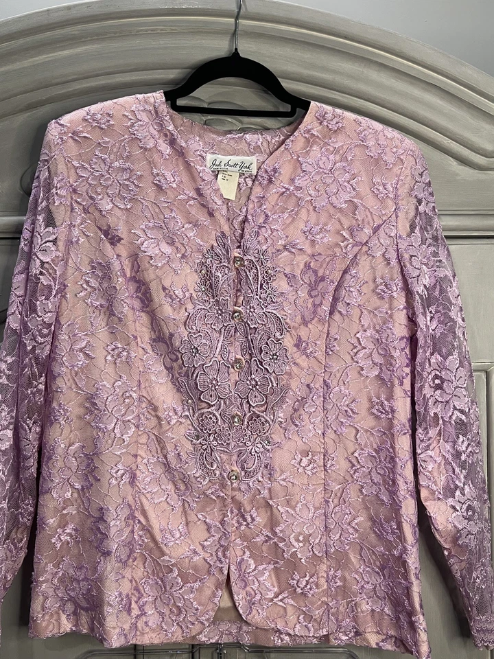 Jodi Scott York Vintage Lavanda Encaje Dos Piezas Falda Traje Talla 12 Estrás Foto 2 de 4