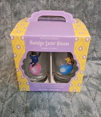 VTG Williams Sonoma Bunny Band Juice Glasses Set Of 4 Rabbits Easter READ