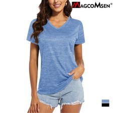 Women's V-Neck Shirts Short Sleeve Quick Dry Moisture Wicking Yoga Workout Tops