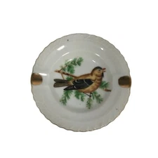 Goldfinch Washington State Bird 3.5 Inch Porcelain 2 Rest Ashtray With Gold Rim