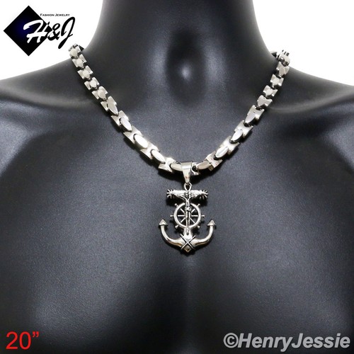 18-40"Stainless Steel 8mm Silver Interlock Bone Necklace Anchor Cross Pendant*58 - Picture 6 of 8