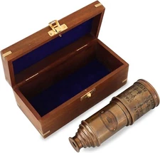 Antique Working Victorian Telescope, Spyglass, Kids Scope Replica in Wooden Box|