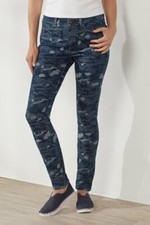 Soft Surroundings 5 Pocket Pull On Legging Pants Jeans Camo Blue Womens Petite M