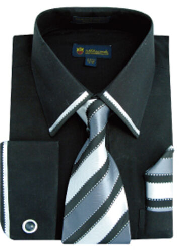 Camisa de vestir para hombre 60% algodón 40% poliéster corbata con puño francés Hanky SG23 - Imagen 2 de 12