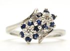 14k White Gold Dark Blue Sapphire And Diamond Cluster Right Hand Ring Size 6