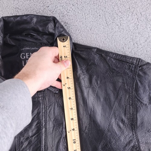 Napoline Leather Jacket Mens Large Black Bomber y2k Retro Real Genuine - Picture 9 of 13