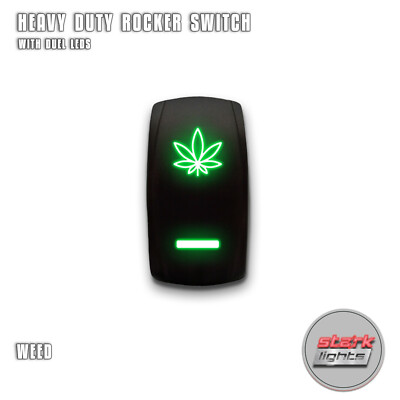Green Laser Etched LED Rocker Switch - 5-Pin, 20A 12V, ON/OFF With Dome Light, For Custom Wiring
