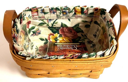 Longaberger Classic Basket Set With Floral Liner & Plastic Insert 1997 - Picture 3 of 8