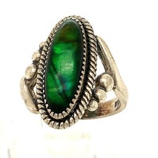 Vintage Signed Sterling Silver Oval Abalone Shell Statement Ring Band sz 5 1/2