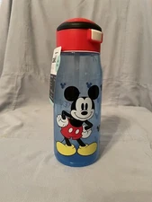 NEW Zak! Everyday Smiles Blue Mickey Mouse 17oz Water Bottle Hinge Lid w/ Straw