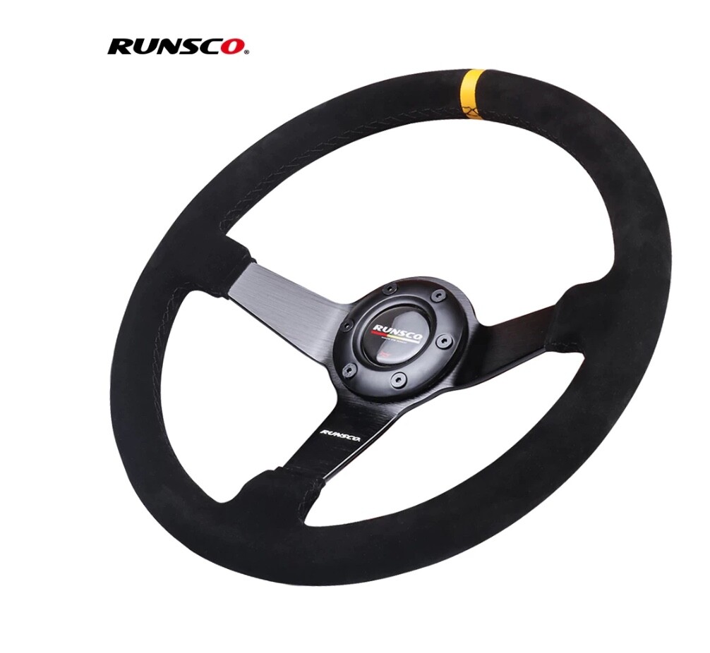 Volant de voiture universel en daim noir 14 pouces avec branches alu