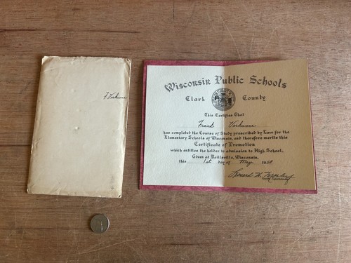 Clark County Wisconsin Public School Elementary Certificate Frank Verkunce 1958 - Picture 13 of 24
