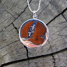 Hawaiian Koa Wood Jewelry Voyaging Canoe Rhodium Plated Brass Pendant BRP1014