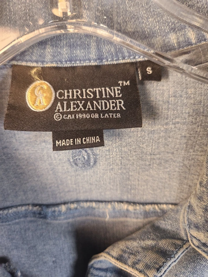 Chaqueta de mezclilla Christine Alexandaer con botones para mujer S azul manga larga cuello Foto 2 de 4