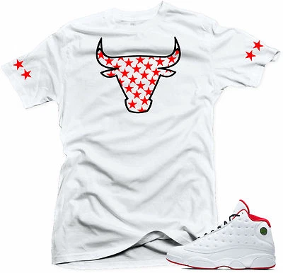 Shirt to match Air Jordan History of Flight Retro 13. Bull 13 White Shirt