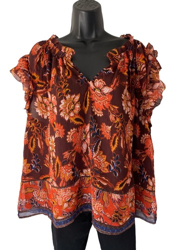 Old Navy Top Womens XL V Neck Short Ruffle Sleeves Floral Print Lined Chiffon - Picture 15 of 20