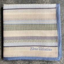 HANDKERCHIEF VINTAGE MEN'S BEIGE HOUNDSTOOTH STRIPED POCKET SQUARE 17" B0458